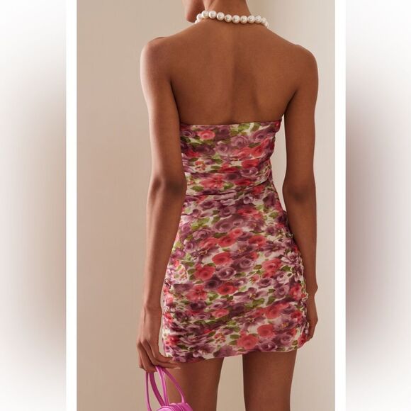 NEW Alessandra Rich Floral Silk Georgette Bustier Mini Dress Antique Rose Size 4 - Picture 3 of 14